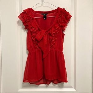 H&M Red Short Sleeve Blouse